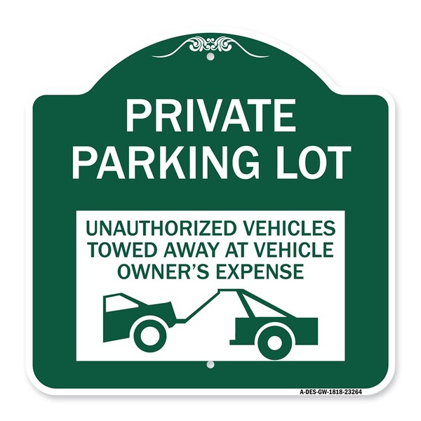 Signmission Private Parking Lot Unauthorized Vehicles Towed at Owner Expense, A-DES-GW-1818-23264 A-DES-GW-1818-23264 - main